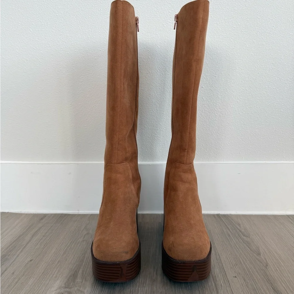 Madden Girl Tan Suede Heeled Boots - Picture 2 of 6